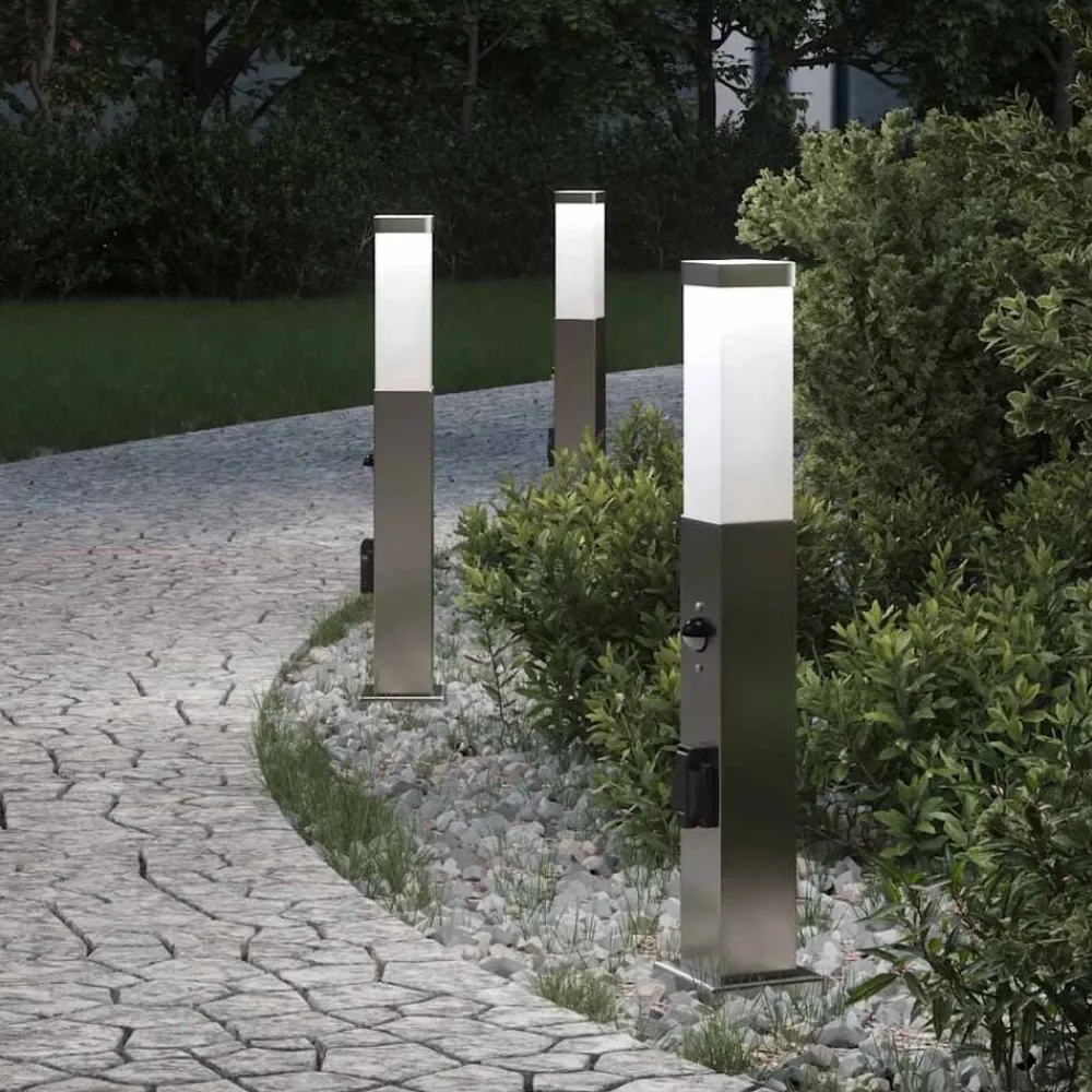 Bolderverlichting met sensor en stopcontact 3 stuks 50 cm roestvrij staal IP44>vidaXL