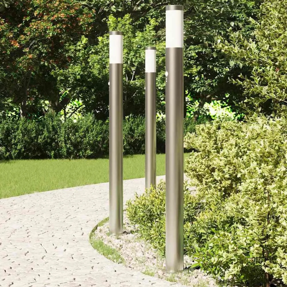 Verlichting*vidaXL Bolderverlichting met sensor 3 stuks 110 cm RVS IP44