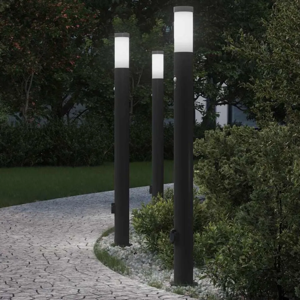 Bolderverlichting met sensor en stopcontact 3 stuks 110 cm roestvrij staal IP44>vidaXL Clearance