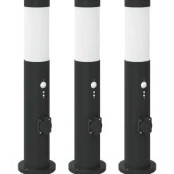 Bolderverlichting met sensor en stopcontact 3 stuks 50 cm roestvrij staal IP44>vidaXL