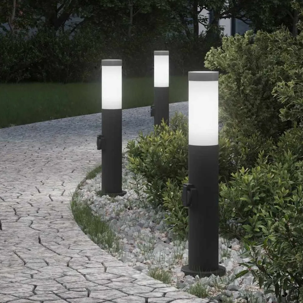 Bolderverlichting met stopcontact 3 stuks 50 cm roestvrij staal IP44>vidaXL Online