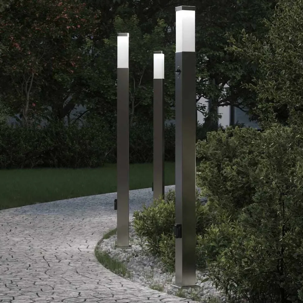 Bolderverlichting met sensor en stopcontact 3 stuks 110 cm roestvrij staal IP44>vidaXL Discount