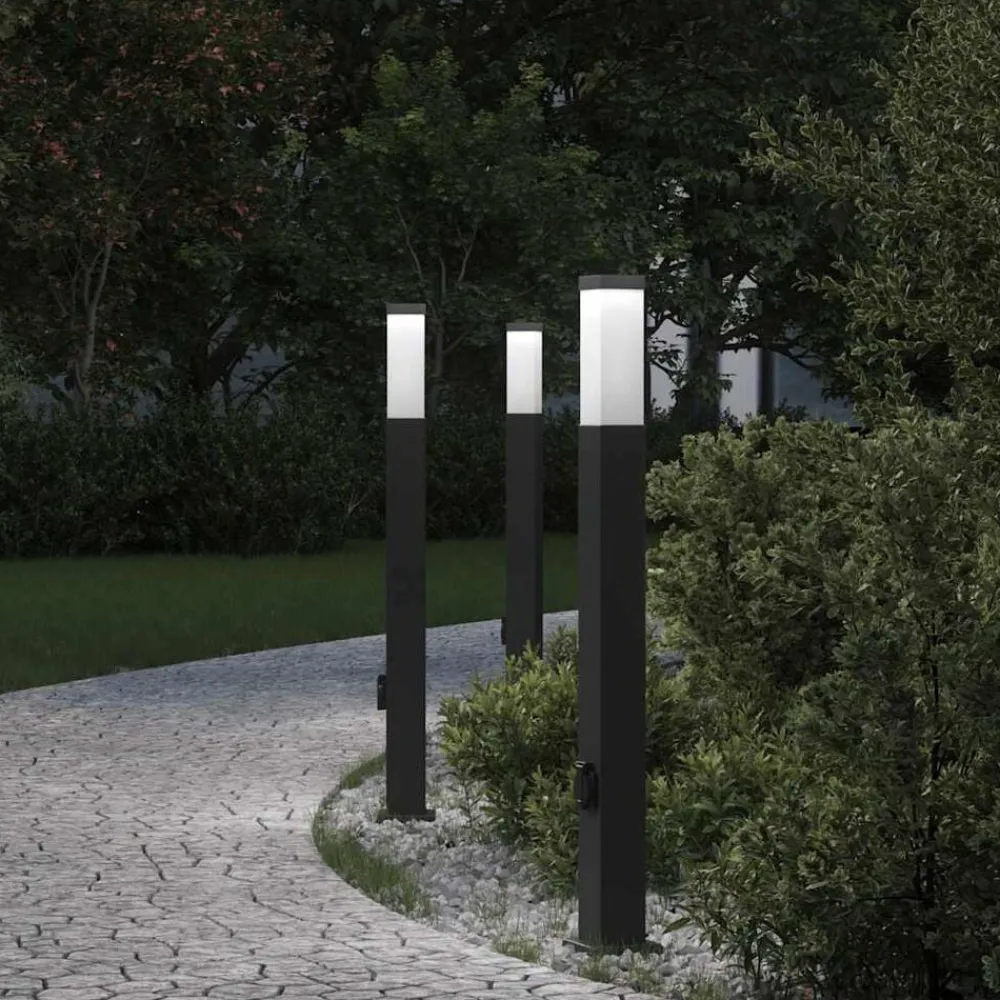 Bolderverlichting met stopcontact 3 stuks 80 cm Zwart IP44>vidaXL