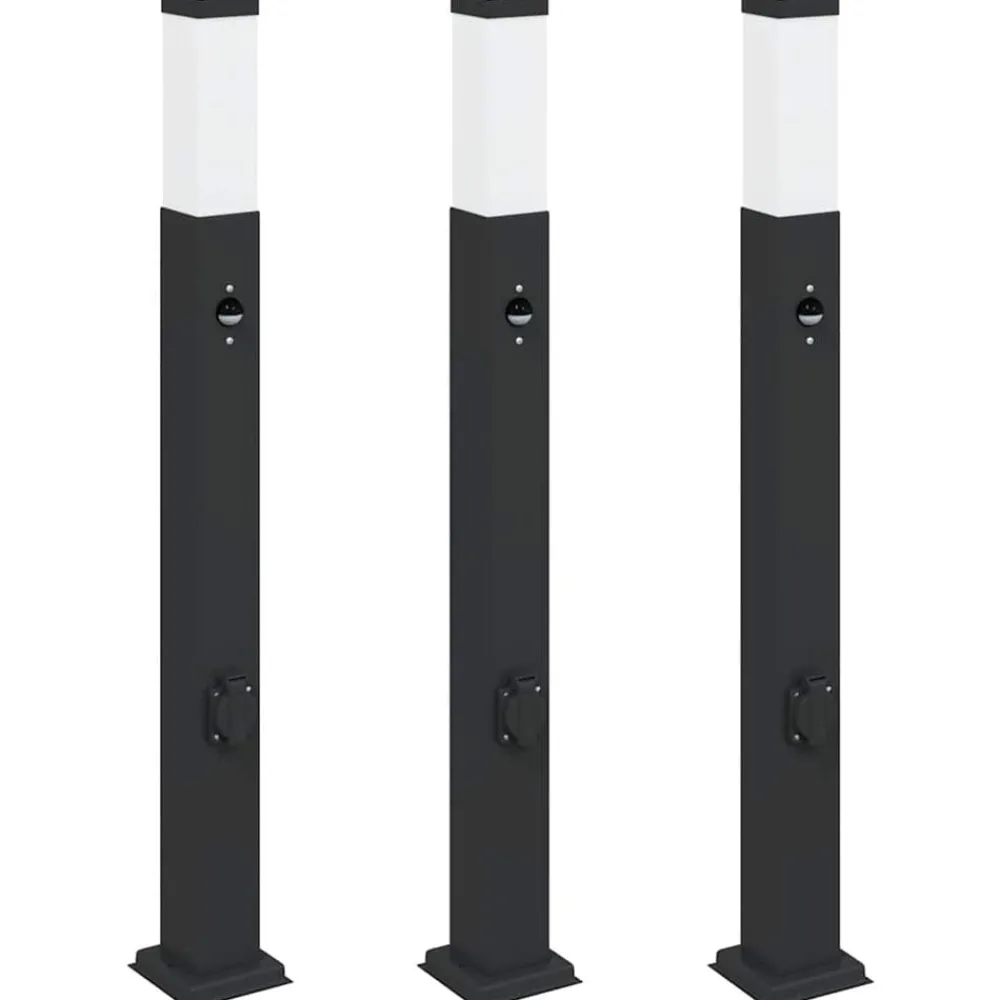 Bolderverlichting met sensor en stopcontact 3 stuks 80 cm zwart IP44>vidaXL Online