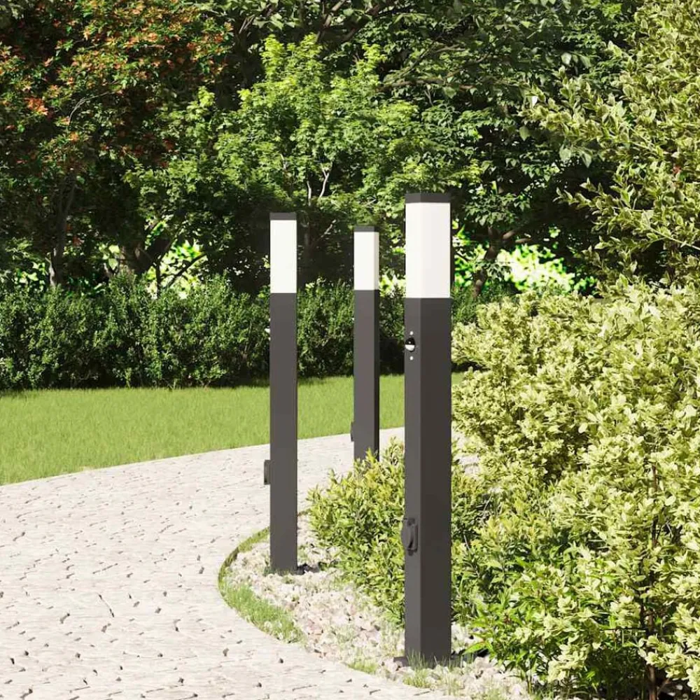 Bolderverlichting met sensor en stopcontact 3 stuks 80 cm zwart IP44>vidaXL Online
