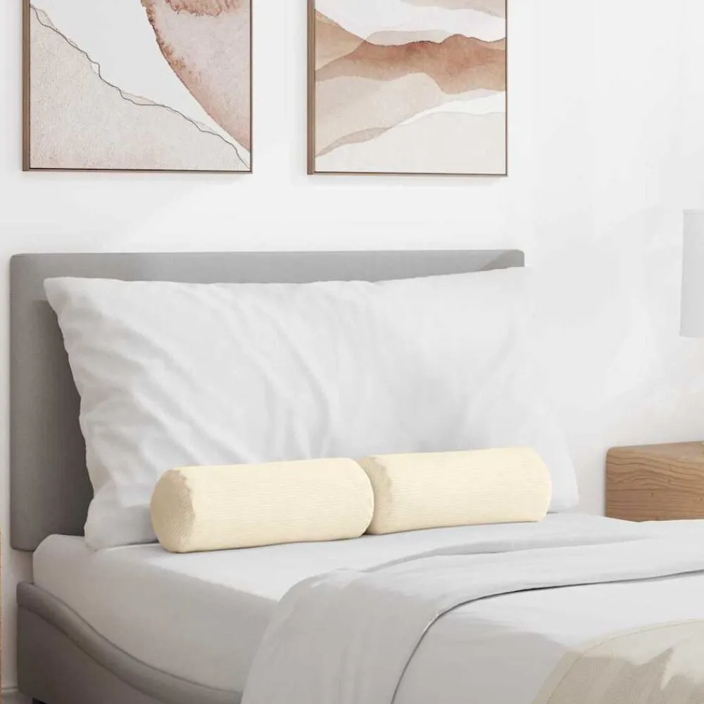 Bolster Kussens 2 stuks Crème Ø 15 x 40 cm Cordstof>vidaXL New