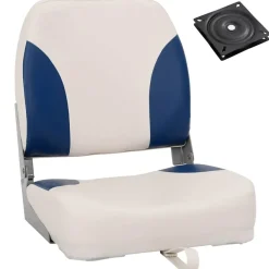 Voertuigonderdelen & -Accessoires*vidaXL Bootstoel 1 set met blauw-witte kussens inklapbaar Blauw en wit