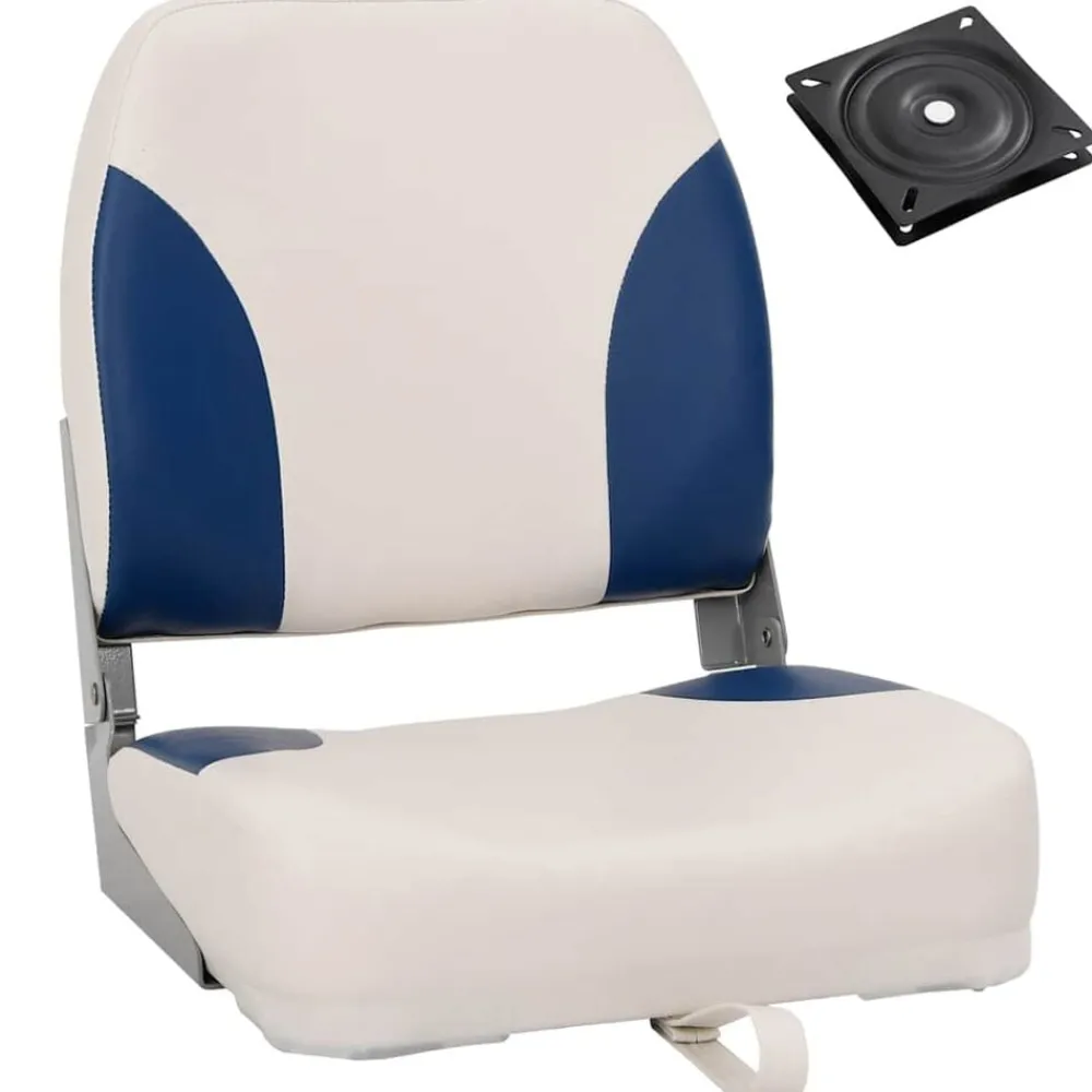 Voertuigonderdelen & -Accessoires*vidaXL Bootstoel 1 set met blauw-witte kussens inklapbaar Blauw en wit