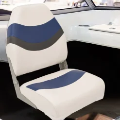 Voertuigen*vidaXL Bootstoel met poot 360° draaibaar Wit en blauw