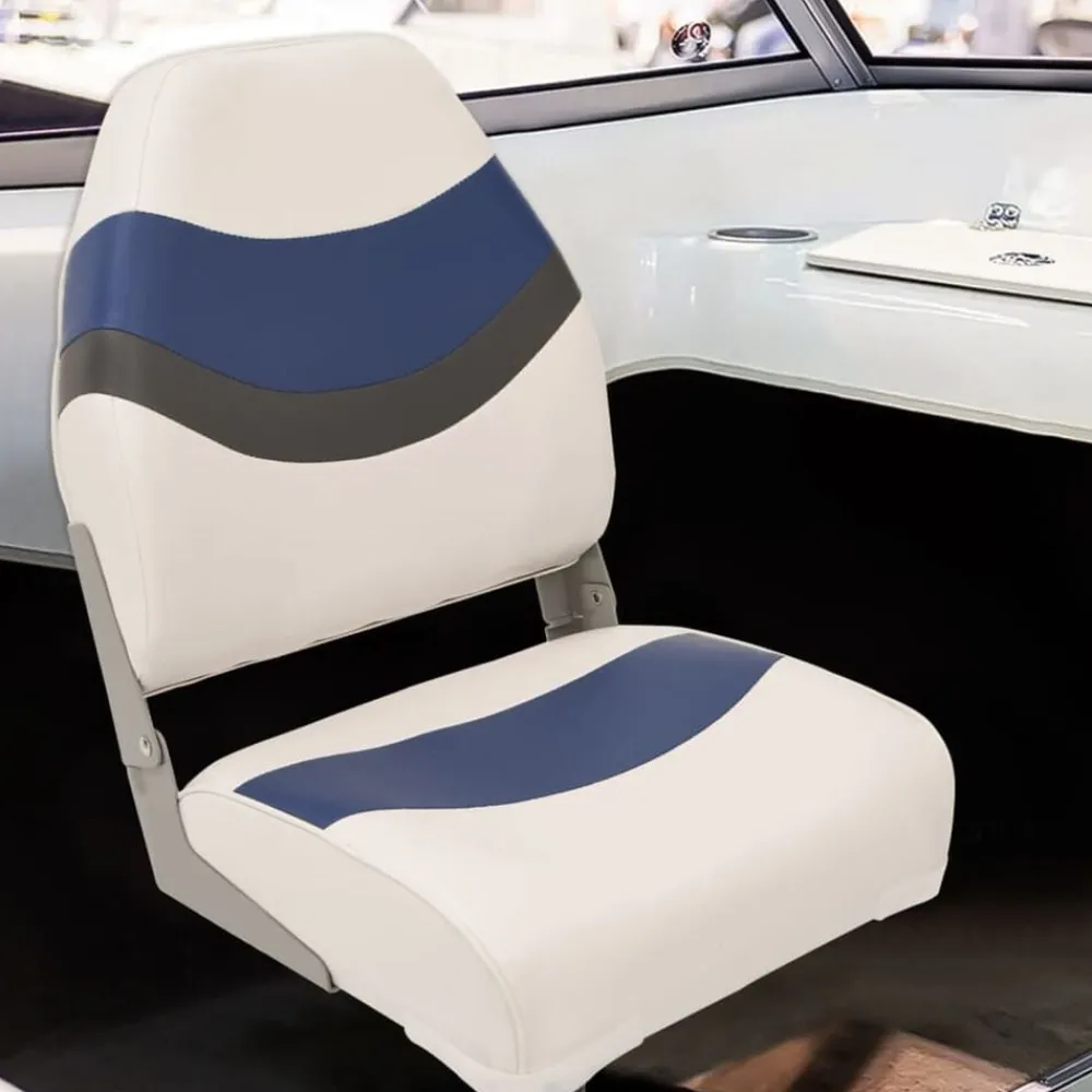 Voertuigen*vidaXL Bootstoel met poot 360° draaibaar Wit en blauw