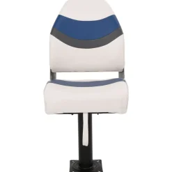 Voertuigen*vidaXL Bootstoel met poot 360° draaibaar Wit en blauw