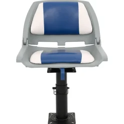 Voertuigen*vidaXL Bootstoel met poot in hoogte verstelbaar 360° draaibaar Blauw en wit