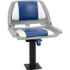 Voertuigen*vidaXL Bootstoel met poot 360° draaibaar Blauw en wit