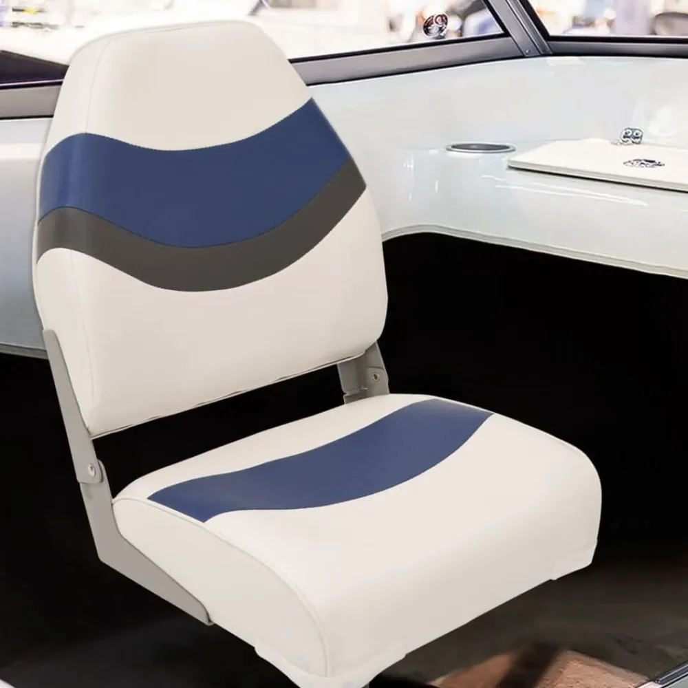 Voertuigen*vidaXL Bootstoel met poot 360° draaibaar Wit en blauw