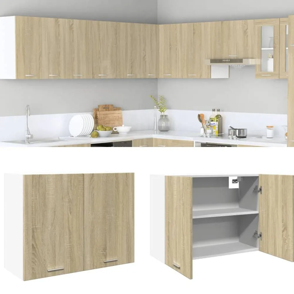 Kasten & Opbergmeubelen*vidaXL Bovenkast Lyon 80x31x60 cm bewerkt hout kleurig Sonoma eiken