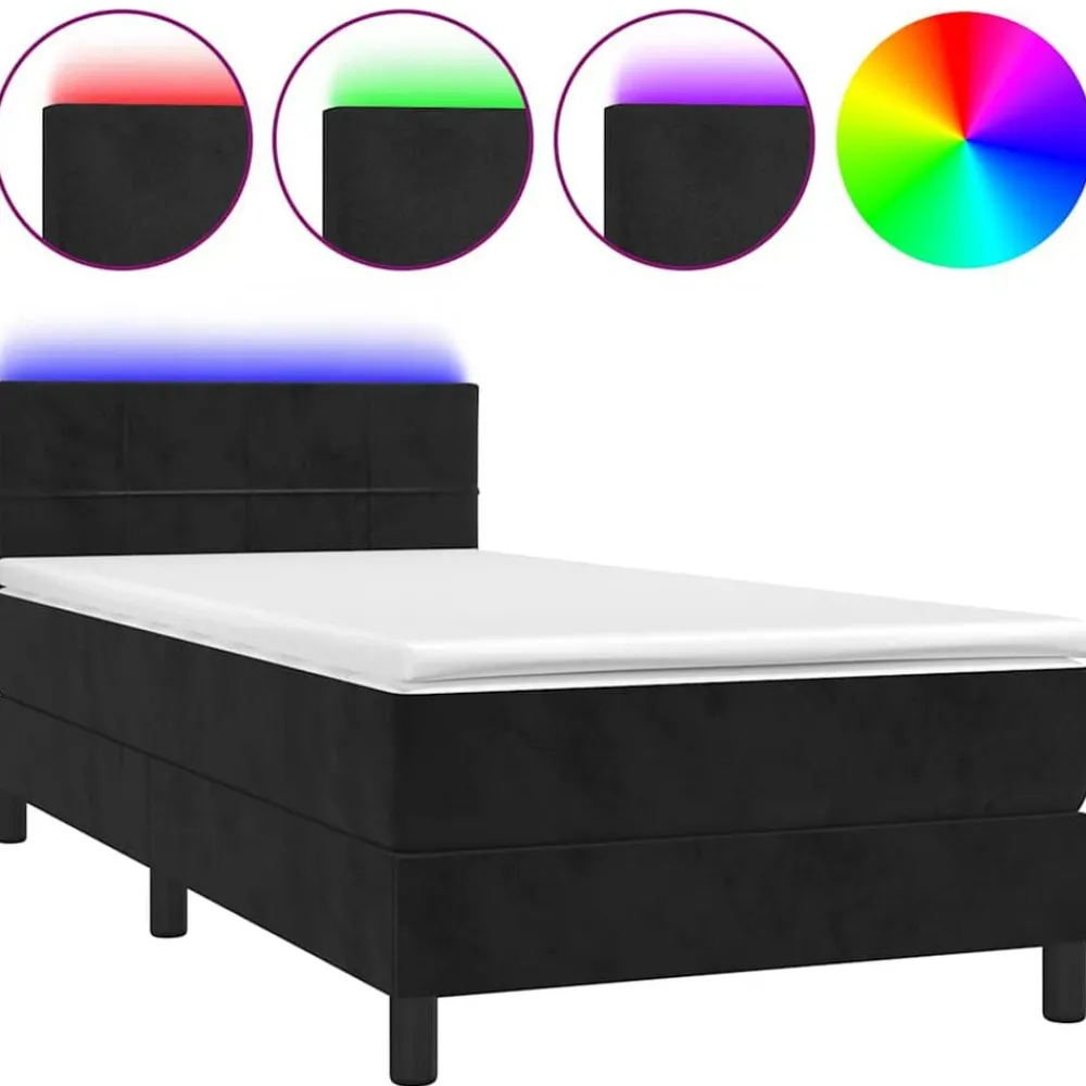 Bedden & Accessoires*vidaXL Boxspring met matras en LED fluweel 80x200 cm Zwart