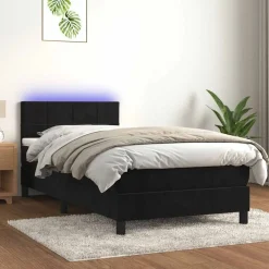 Bedden & Accessoires*vidaXL Boxspring met matras en LED fluweel 80x200 cm Zwart