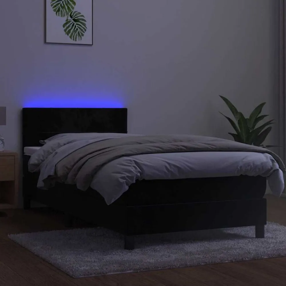 Bedden & Accessoires*vidaXL Boxspring met matras en LED fluweel 80x200 cm Zwart