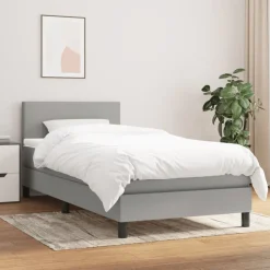 Bedden & Accessoires*vidaXL Boxspring met matras stof 80x200 cm Lichtgrijs