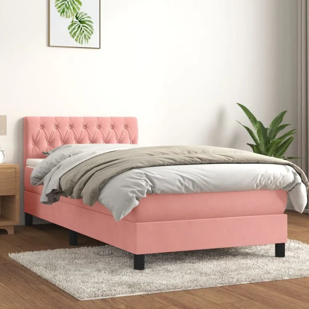 Bedden & Accessoires*vidaXL Boxspring met matras fluweel 90x200 cm Roze