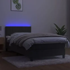 Bedden & Accessoires*vidaXL Boxspring met matras en LED fluweel 80x200 cm Donkergrijs