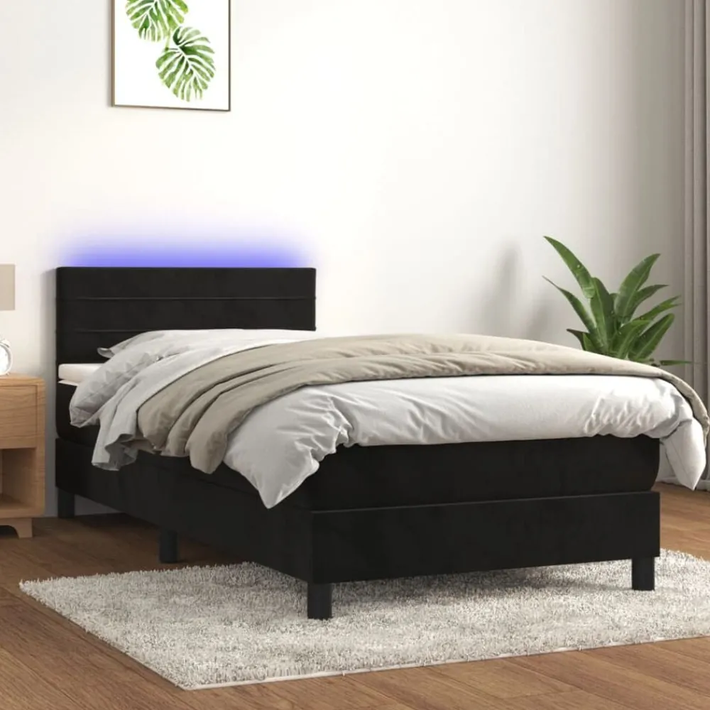 Bedden & Accessoires*vidaXL Boxspring met matras en LED fluweel 80x200 cm Zwart