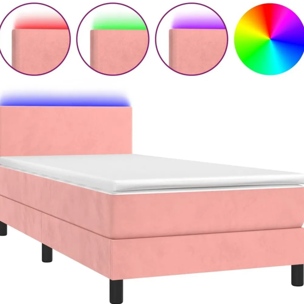 Bedden & Accessoires*vidaXL Boxspring met matras en LED fluweel 80x200 cm Roze