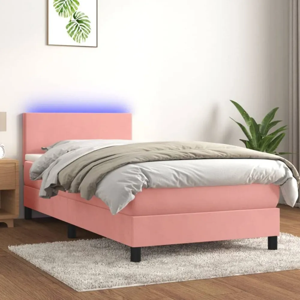 Bedden & Accessoires*vidaXL Boxspring met matras en LED fluweel 80x200 cm Roze