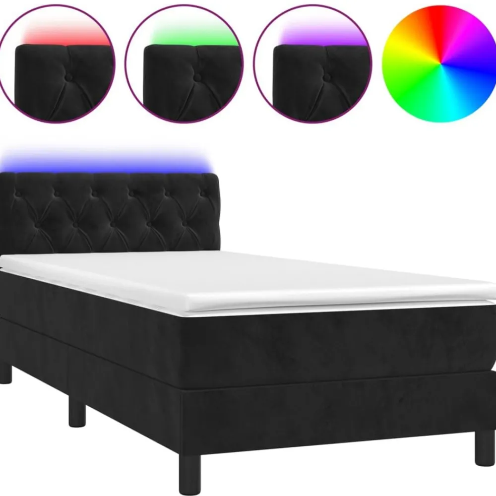 Bedden & Accessoires*vidaXL Boxspring met matras en LED fluweel 80x200 cm Zwart