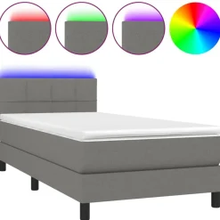Bedden & Accessoires*vidaXL Boxspring met matras en LED stof 80x200 cm Donkergrijs