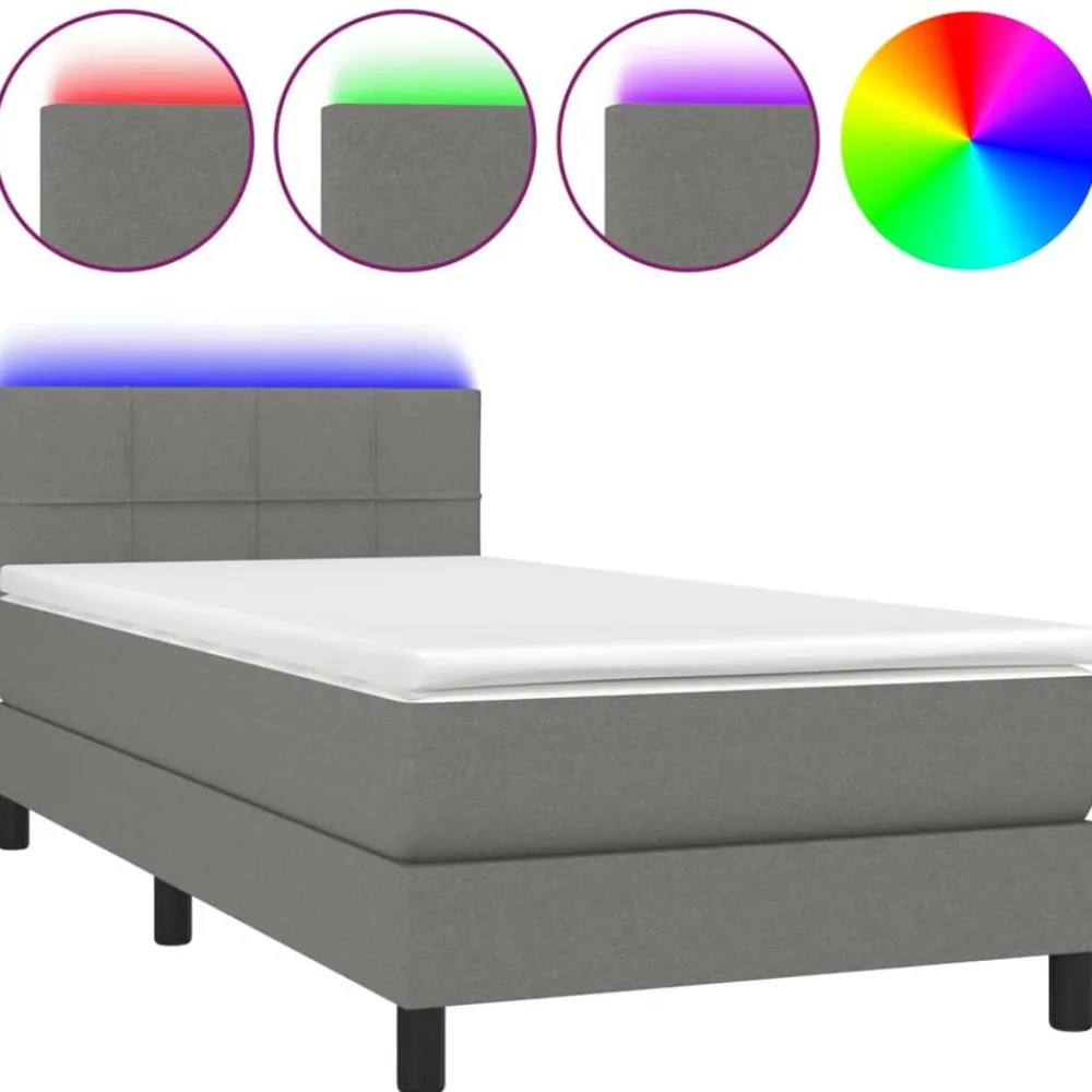 Bedden & Accessoires*vidaXL Boxspring met matras en LED stof 80x200 cm Donkergrijs