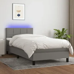 Bedden & Accessoires*vidaXL Boxspring met matras en LED stof 80x200 cm Donkergrijs