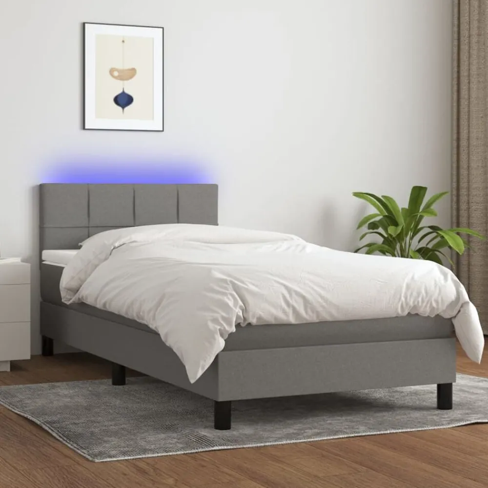 Bedden & Accessoires*vidaXL Boxspring met matras en LED stof 80x200 cm Donkergrijs