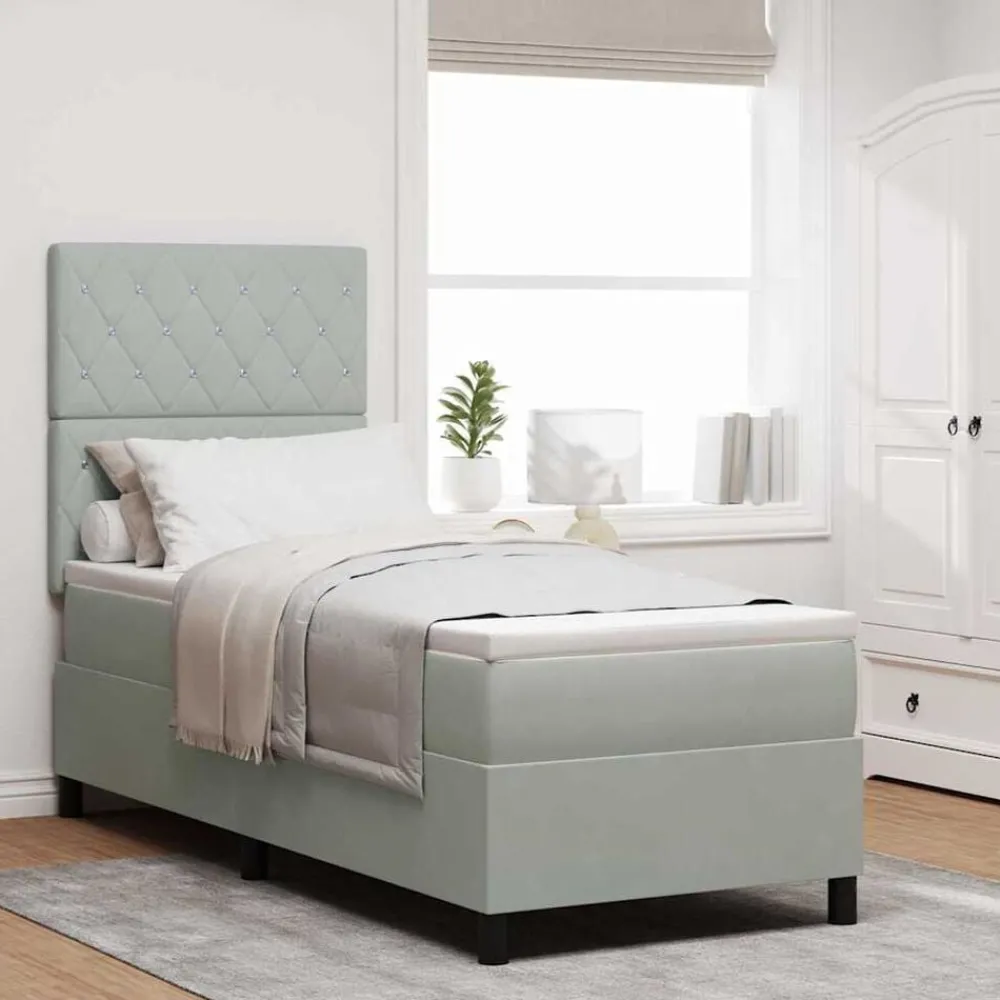 Bedden & Accessoires*vidaXL Boxspringbed met matras 80 x 200 cm Fluweel Lichtgrijs