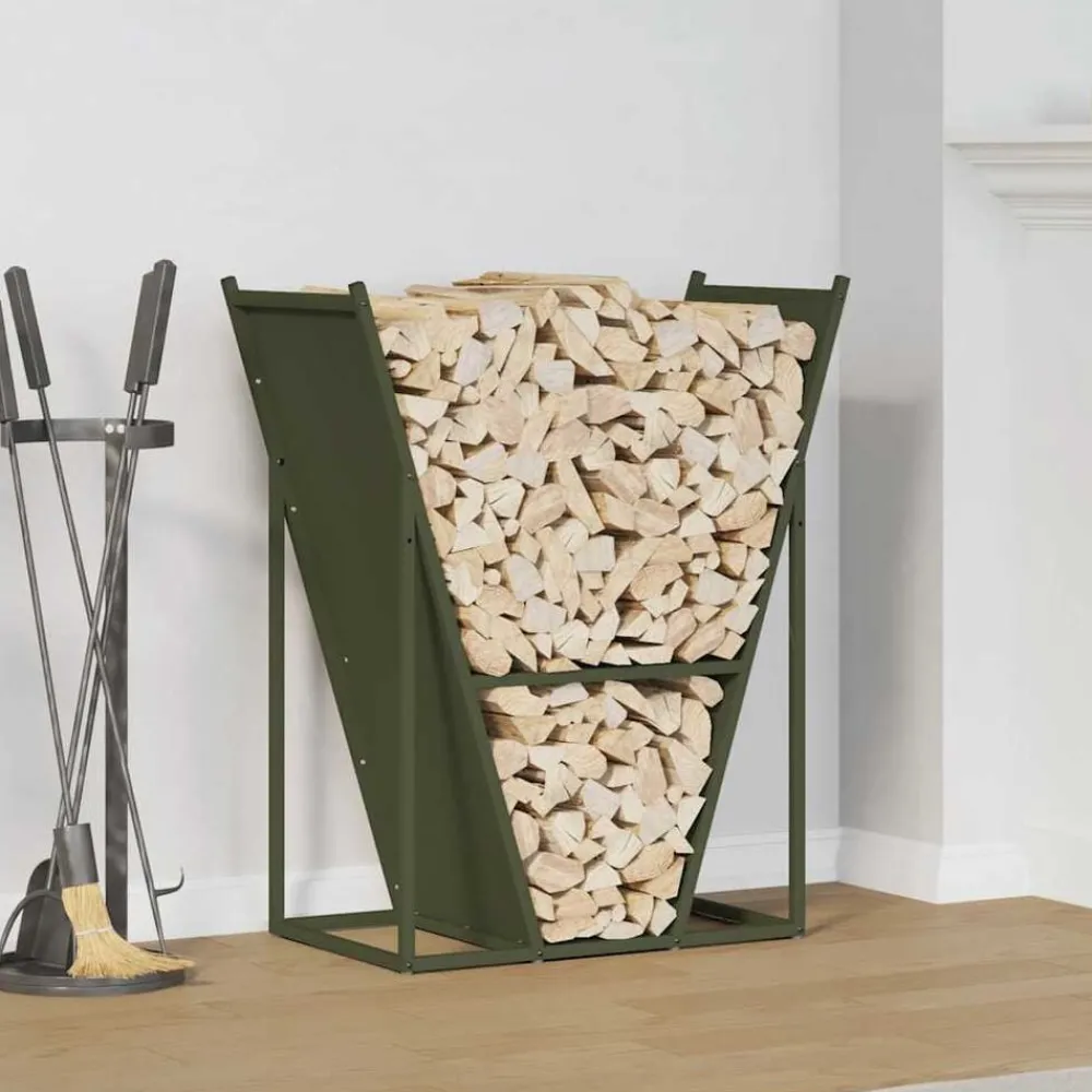 Houtkachel- & Haardaccessoires*vidaXL Brandhoutrek 69,5x35x81 cm koudgewalst staal Olijfgroen