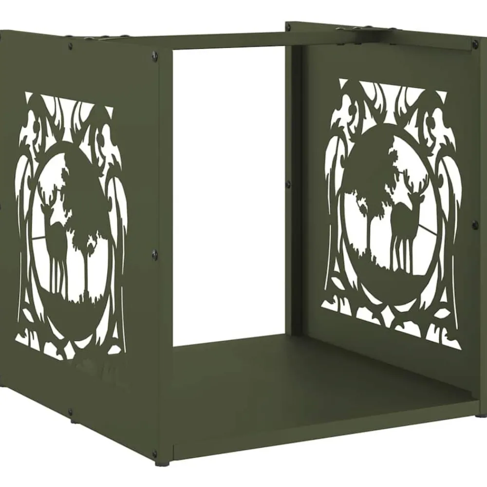 Houtkachel- & Haardaccessoires*vidaXL Brandhoutrek 40x40x40 cm koudgewalst staal Olijfgroen
