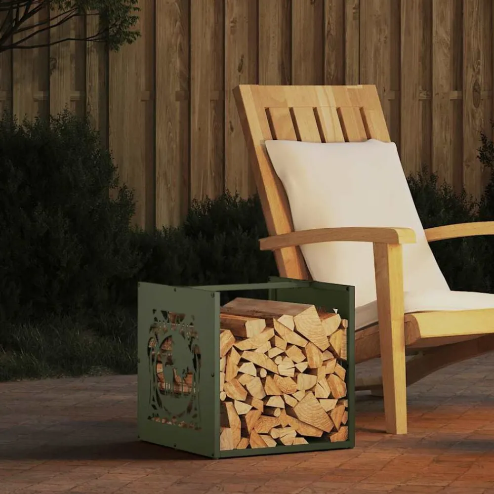 Houtkachel- & Haardaccessoires*vidaXL Brandhoutrek 40x40x40 cm koudgewalst staal Olijfgroen