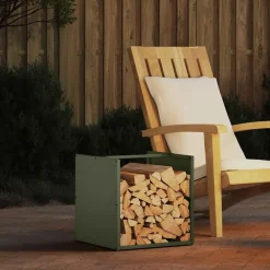 Houtkachel- & Haardaccessoires*vidaXL Brandhoutrek 40x40x40 cm koudgewalst staal Olijfgroen