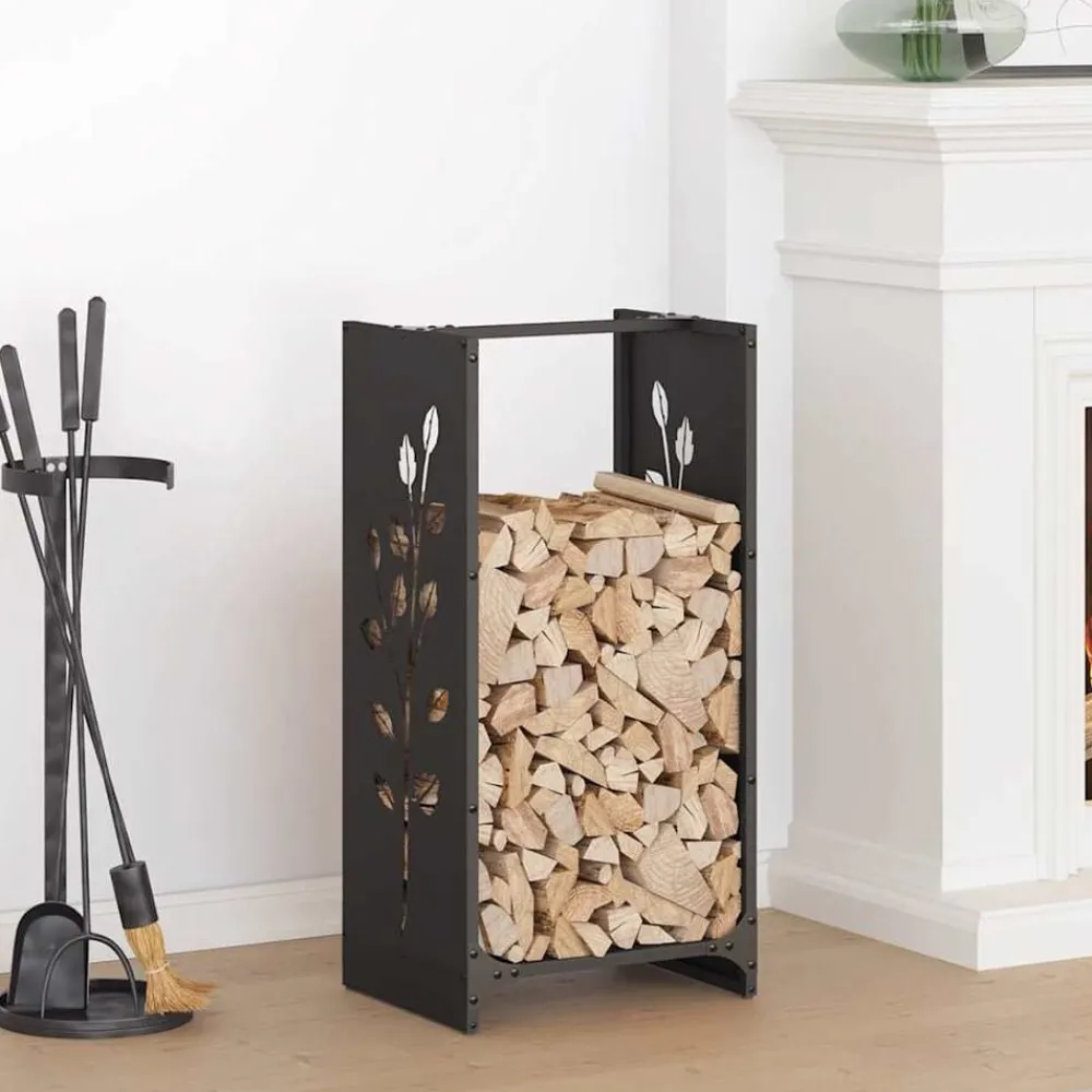 Houtkachel- & Haardaccessoires*vidaXL Brandhoutrek 40x30x80 cm koudgewalst staal Zwart