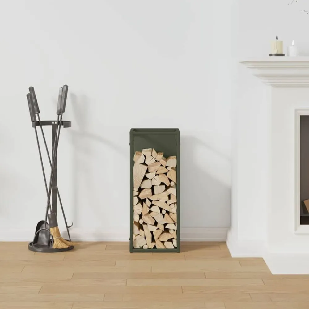 Houtkachel- & Haardaccessoires*vidaXL Brandhoutrek 25x25x60 cm koudgewalst staal Olijfgroen