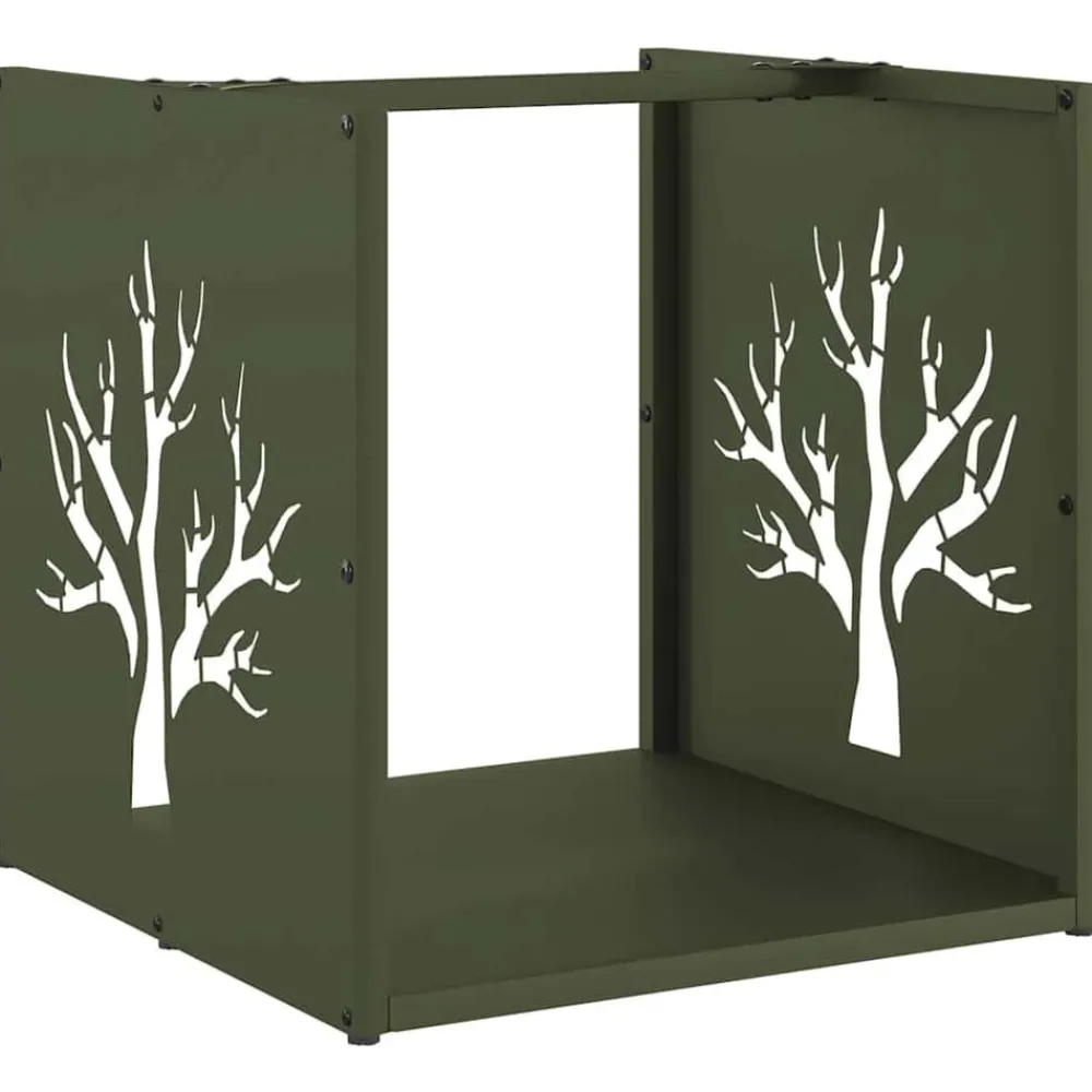 Houtkachel- & Haardaccessoires*vidaXL Brandhoutrek 40x40x40 cm koudgewalst staal Olijfgroen