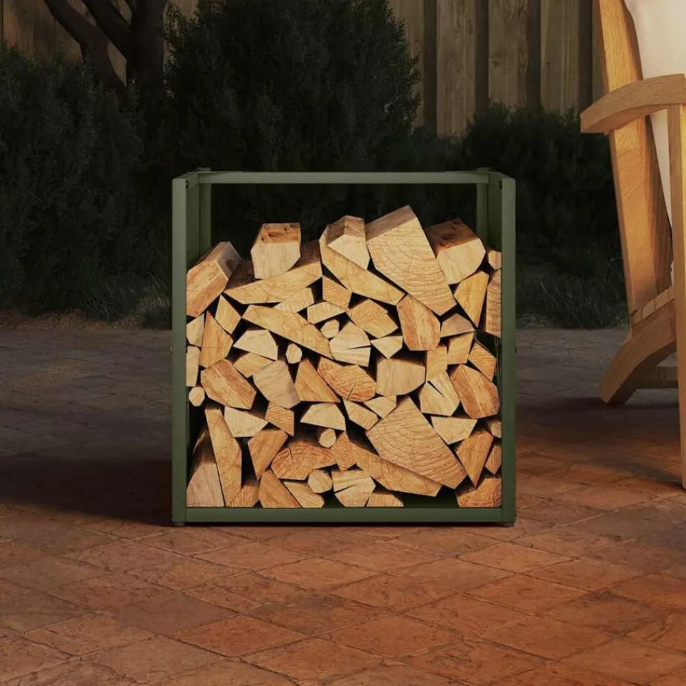 Houtkachel- & Haardaccessoires*vidaXL Brandhoutrek 40x40x40 cm koudgewalst staal Olijfgroen