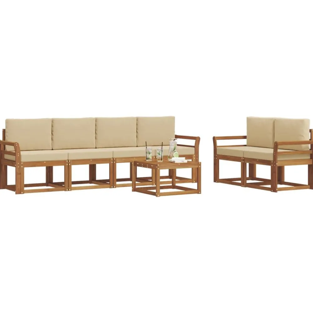 Meubelsets*vidaXL Buiten bankenset 7 pcs Massief Acaciahout Natuurlijk en beige
