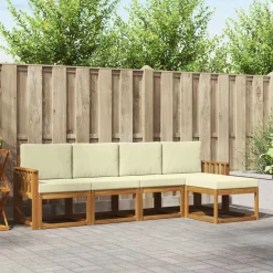Buiten bankenset 5 pcs Natuurlijk en Crème Massief Acaciahout>vidaXL Discount