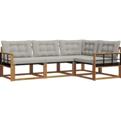 Meubelsets*vidaXL Buiten bankenset met kussen 4 pcs Natuurlijk en Lichtgrijs Naturel en lichtgrijs