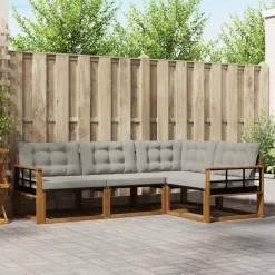 Meubelsets*vidaXL Buiten bankenset met kussen 4 pcs Natuurlijk en Lichtgrijs Naturel en lichtgrijs