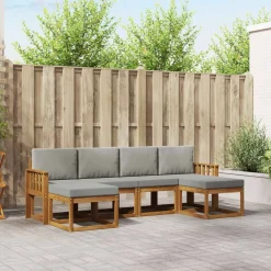 Meubelsets*vidaXL Buiten bankenset met kussen 6 pcs Natuurlijk en Lichtgrijs Naturel en lichtgrijs