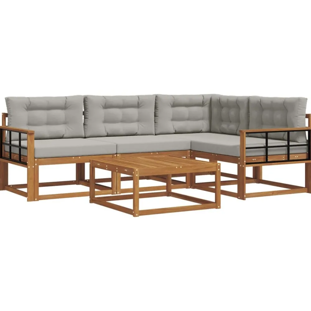 Meubelsets*vidaXL Buiten bankenset met kussen 5 pcs Natuurlijk en Lichtgrijs Naturel en lichtgrijs