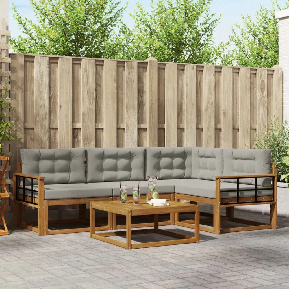 Meubelsets*vidaXL Buiten bankenset met kussen 5 pcs Natuurlijk en Lichtgrijs Naturel en lichtgrijs