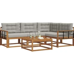Meubelsets*vidaXL Buiten bankenset met kussen 5 pcs Natuurlijk en Lichtgrijs Naturel en lichtgrijs